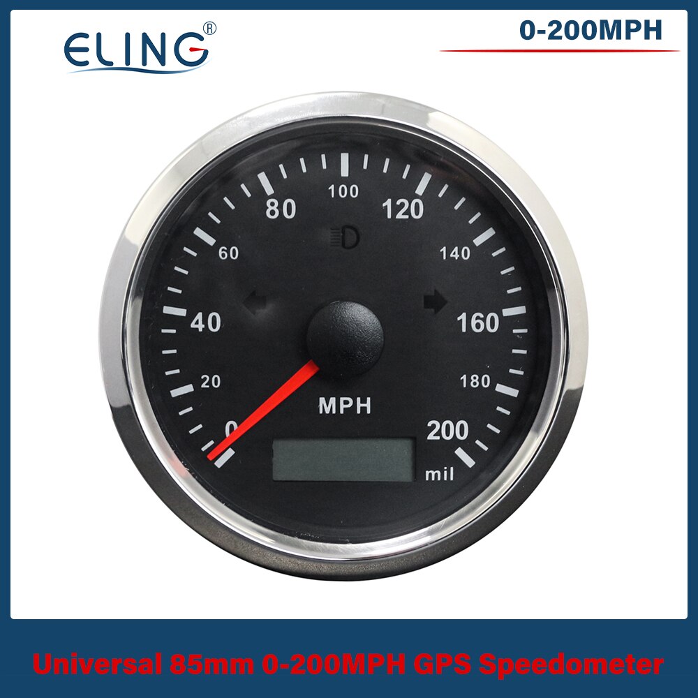 ELING Universal 85mm GPS Speedometer 0-125/160/200 km/h(MPH) Over Speed Alarm Left Right High Beam with Red Yellow Backlight: 200MBS