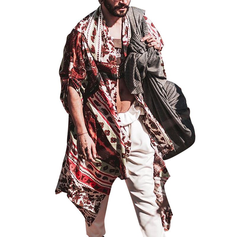 Hawajski styl męnarty z długim rękawem drukuj wakacje plus rozmiar stójka w stylu zwykły przycisk luźna koszula odzież komfort topy