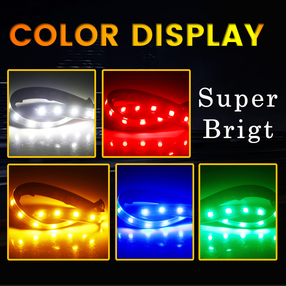 2 STKS 32 CM 5050 18 SMD LED Strip Licht 12 V voor Motorfietsen Auto's Boten Versieren Waarschuwing Flexibele Lamp Blauw Groen Rood Wit Amber