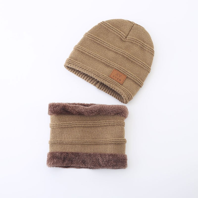Family Matching Stuff Accessories Parent-child cap Knit Baggy Beanie Winter Hat Ski Slouchy Chic Warm Knitted Cap+Scarf: Khaki / Kids