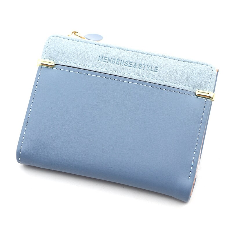 2 fold Short Ladies Wallet Simple Wild Student Zipper Coin Purse Female PU Leather Wallet Card Package: Blue