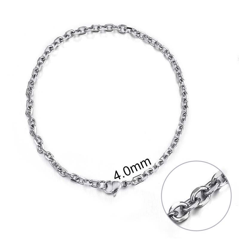 Rvs Cross O Ketting Armband Voor Mannen Zilveren Kleur Rolo Schakelkettingen Kabel Link Op Hand Armbanden Sieraden Accessoires: 4mm Silver / 18 cm