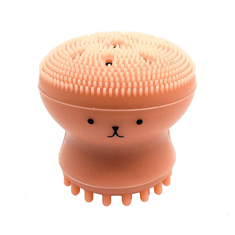 5 kleuren kleine octopus gezichtsborstel siliconen schoonheidsmassageborstel diepe reiniging poriën exfoliatie wassen make-up remover huidverzorgingstools: Door oranje
