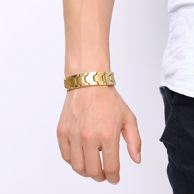 Winterse voetbalstijl armband voor heren goudkleurige energie germanium magnetische armband heren roestvrijstalen schakelarmbanden