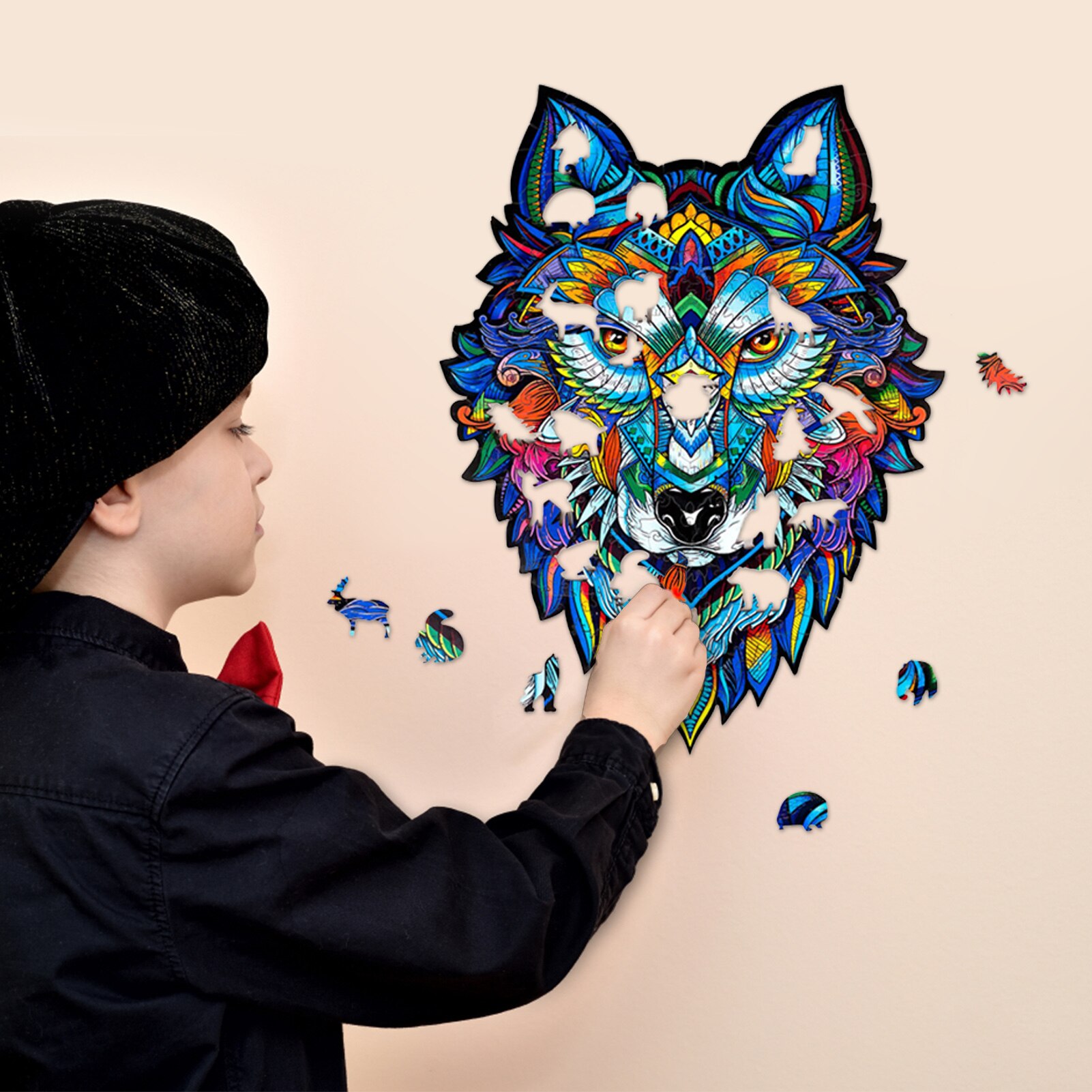 Wolf Stickers Glass Window Stickers DIY Uniquely Animal Stickers Removable Animal Patchwork Old Wolf Stickers Household Decorat