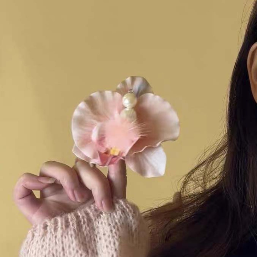 Süße Orchidee Blume Haarnadel thailändisch Stil Böhmischen Stil Schmetterling Orchidee Haar Clip Strass Legierung Frauen Seite Clip Strand: Schwarz