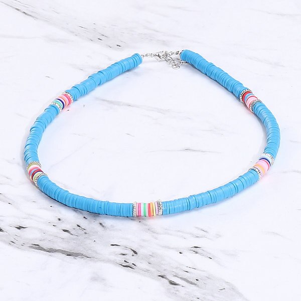 G. Ycx 6 Mm Strand Heishi Kralen Kraag Kettingen Regenboog Gestreepte Polymeer Klei Strand Surfer Ketting Choker Voor Vrouwen Meisje: blue