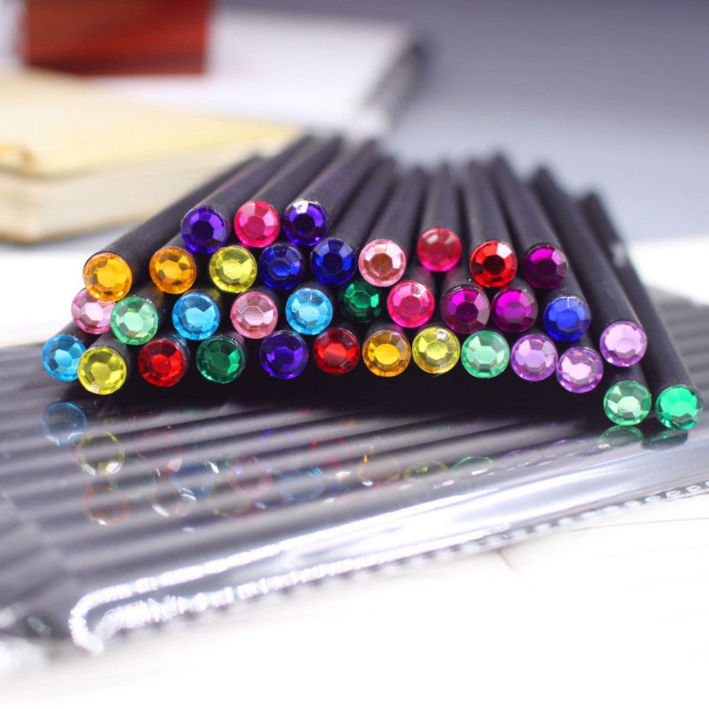 12Pcs Diamond Color Black Lead Pencil Stationery Drawing School Office Supplies writing Pencil
