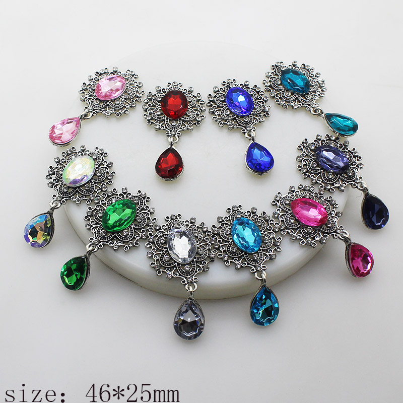 Retro Silver Rhinestone Vlakke Achterkant Broche 46*25Mm 10 Stks/partij Geweven Kleding Accessoires Bruiloft Decoratie Productie: mix
