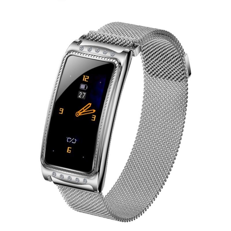 Smartwatch Damski F28 - Tętno, Ciśnienie Krwi, Tlen, Przypomnienie o Okresie, Bransoletka Fitness: Srebrny