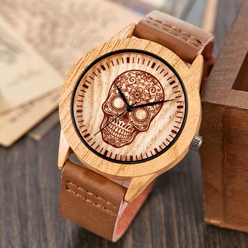Reloj de pulsera de madera de imitación de árbol y ciervo para hombre y mujer, cronógrafo de imitación de Animal, caja acrílica, color marrón