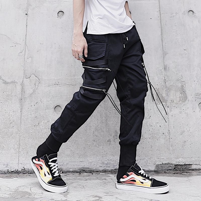 Mænd sorte bånd bukser joggers hiphop streetwear hip hop harem bukser mænd jogger tøj  hh319