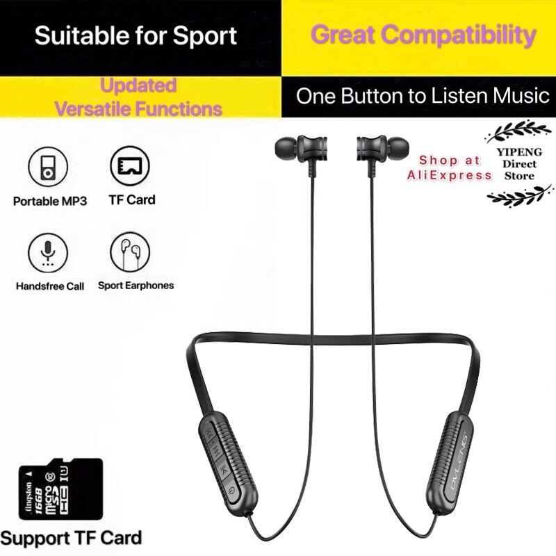 OVLENG S19 Wireless Bluetooth Earphones Sport Neckband Earbuds with Microphone as MP3 Player Walkman Handsfree for Smart Devices