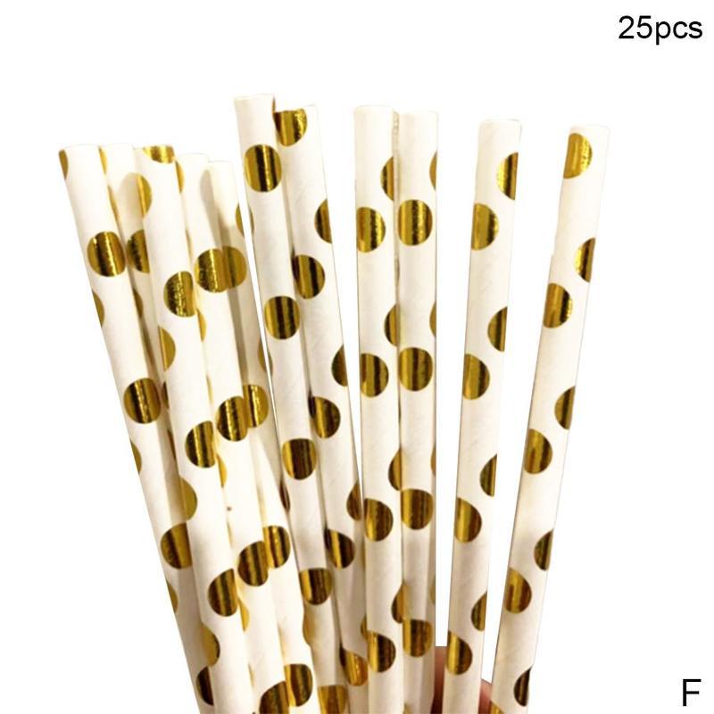 50pcs Gold foil Disposable Paper Straw Christmas Wedding Cartoon Birthday Supplies Party Degradable Juice Drink Straw Kids G2M4: F