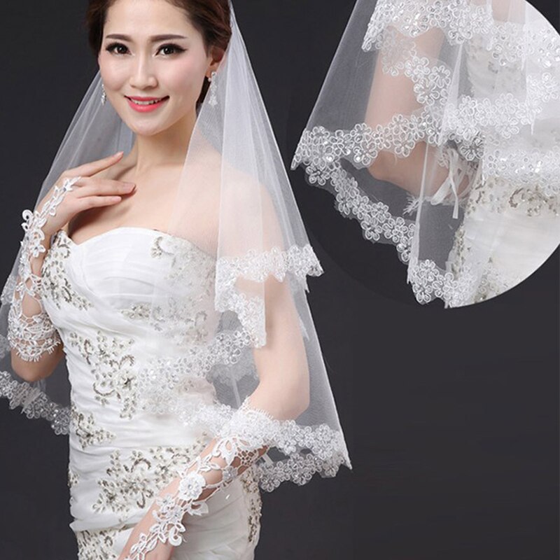 Wedding Veils 1.3/2.5M 4.3/8.2Ft Sequins Lace Edge Bridal Veil Wedding Accessories Mariage Bride Welon Wedding Veil