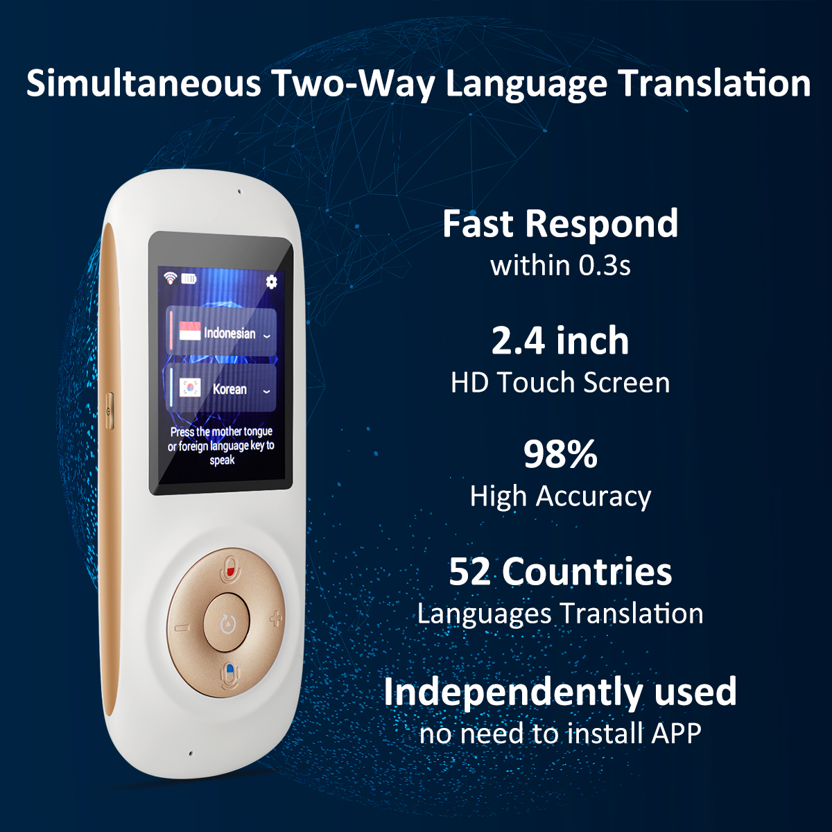 T2S traduttore vocale intelligente androide traduttore istantaneo multilingue Bluetooth WiFi registrazione intertraduzione/foto bidirezionale