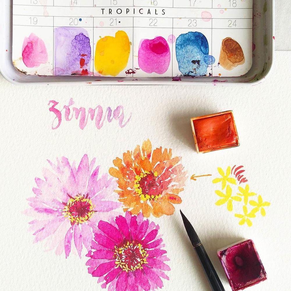 Prima de Marketing pigmento sólido de acuarela 12 plancha de colores caja portátil acuarela pintado a mano pintura fresca ilustración a mano