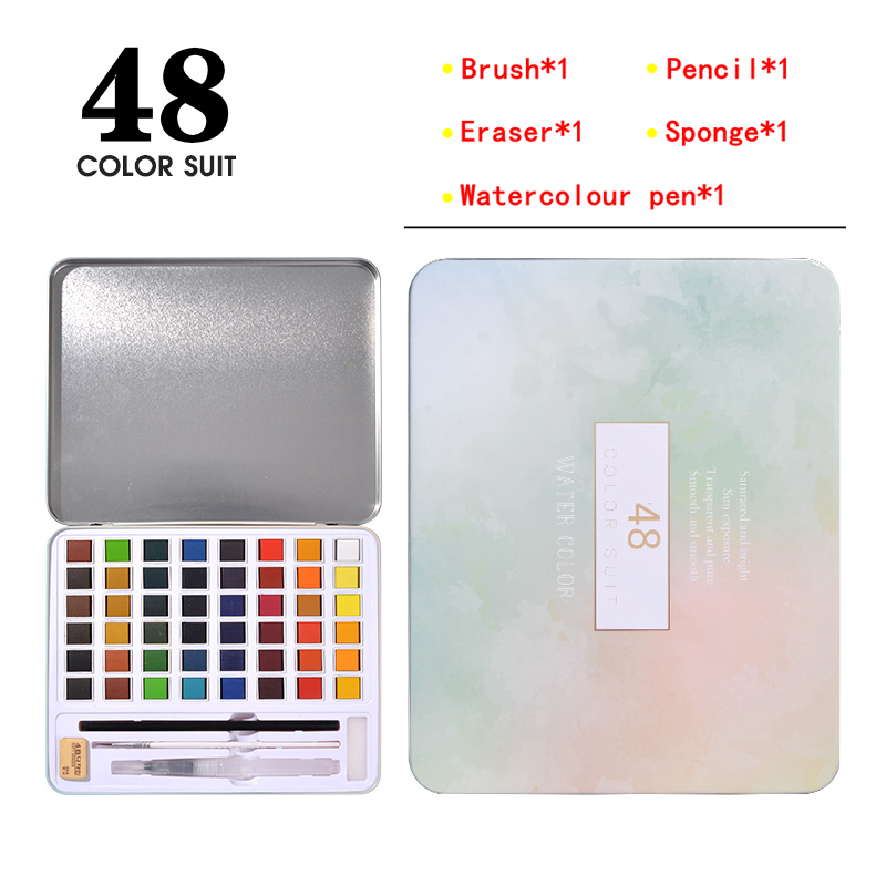 Parel Aquarel Pigment Set 48 Kleur Aquarel Verf Student Handgeschilderde Draagbare Schilderen Set Ijzeren Doos Specialiteit Art Supplies: 48 COLORS