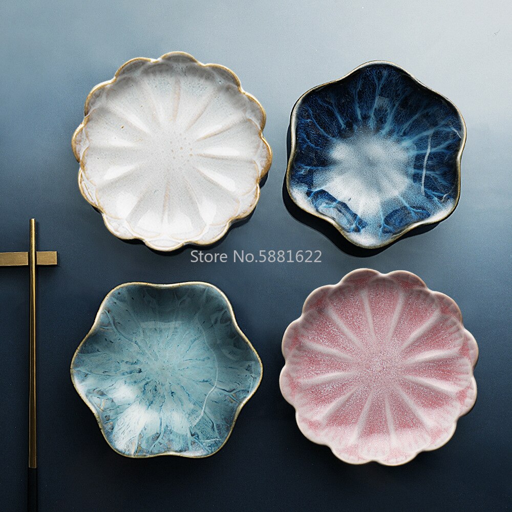Smuk retro lotus keramisk tallerken porcelæn ovn glaseret blomst middag tallerken sauce nødder frugt bakke fest snack retter tallerken