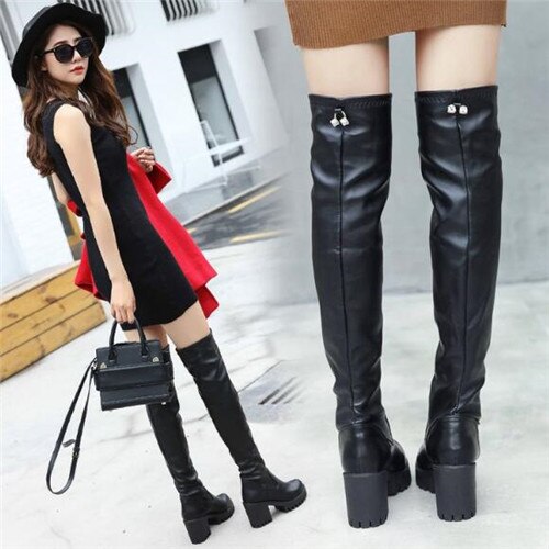 LZJ , zapatos negros para Mujer, Botas Largas, botas altas hasta el muslo, Botines de tacón alto para Mujer, Bota femenina, Botines Martin, botas para Mujer: 39