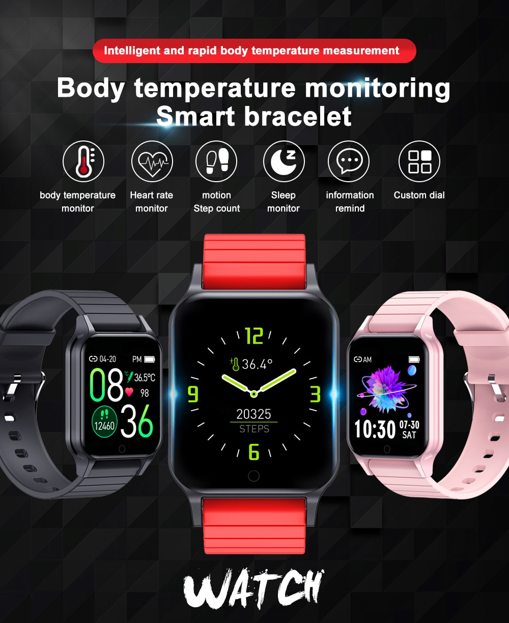 T96 Smart Horloge Met Temperatuur Meten Hartslag Bloed Zuurstof Pressure Monitor Sleep Tracking Horloge Smart Mannen Vrouwen Pk IWO12