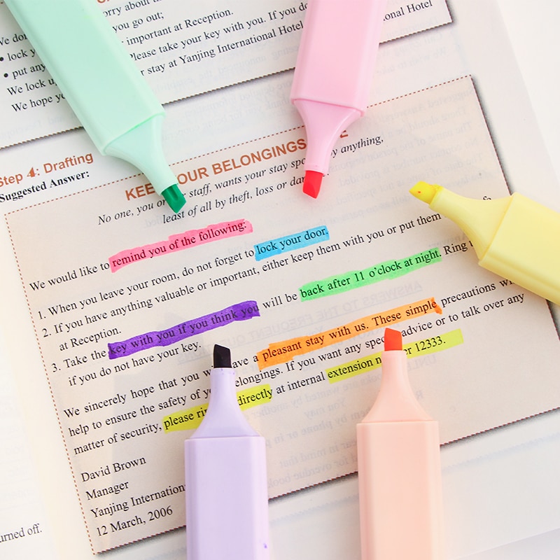 6 stk macaron farge highlighter tusj fluorescerende liner penner for tegning utheving kontor papir faks kopi skole  f020