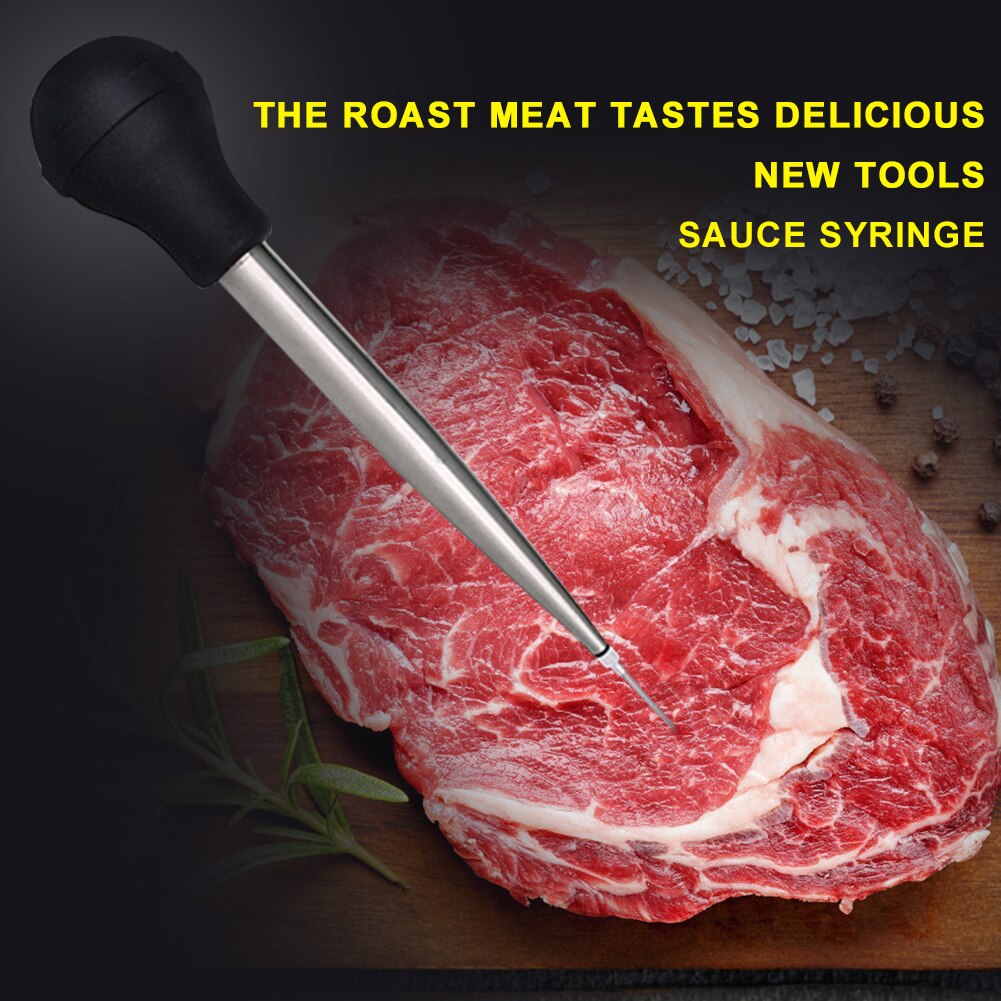 Stainless Steel Chicken Turkey Baster Set Silicone Meat Marinade Injector Including Needle And Brush BBQ Seasoning Kitchen Tools