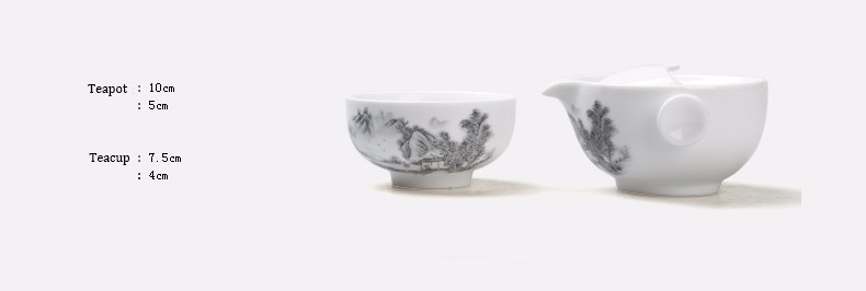 Taza de viaje de porcelana azul y blanca, juego de té incluye 1 olla 1 taza, tetera de , hermosa y fácil