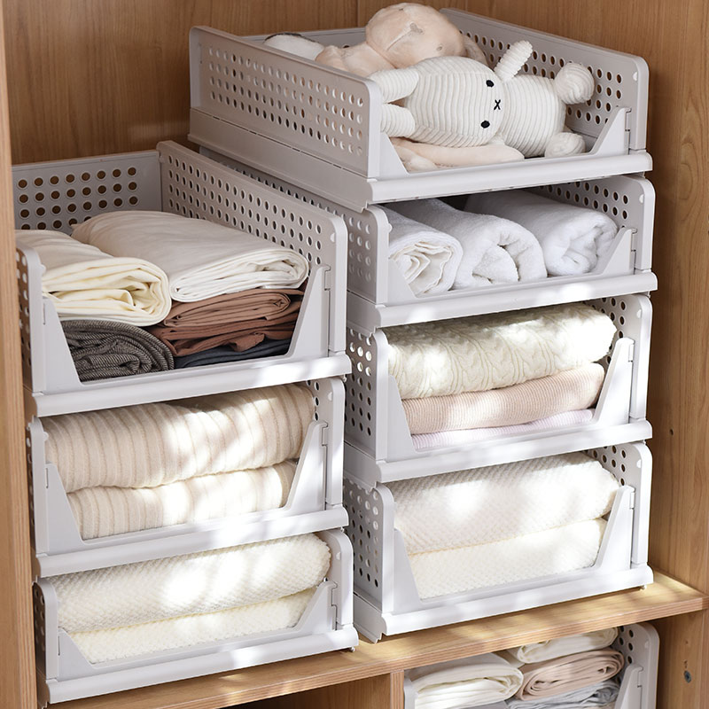 Badezimmer-Aufbewahrungsregal, zusammenklappbares Lagerregal, Aufbewahrungskorb, Kleiderschrank, Kleidung, geschichtetes Trennwandregal, stapelbar