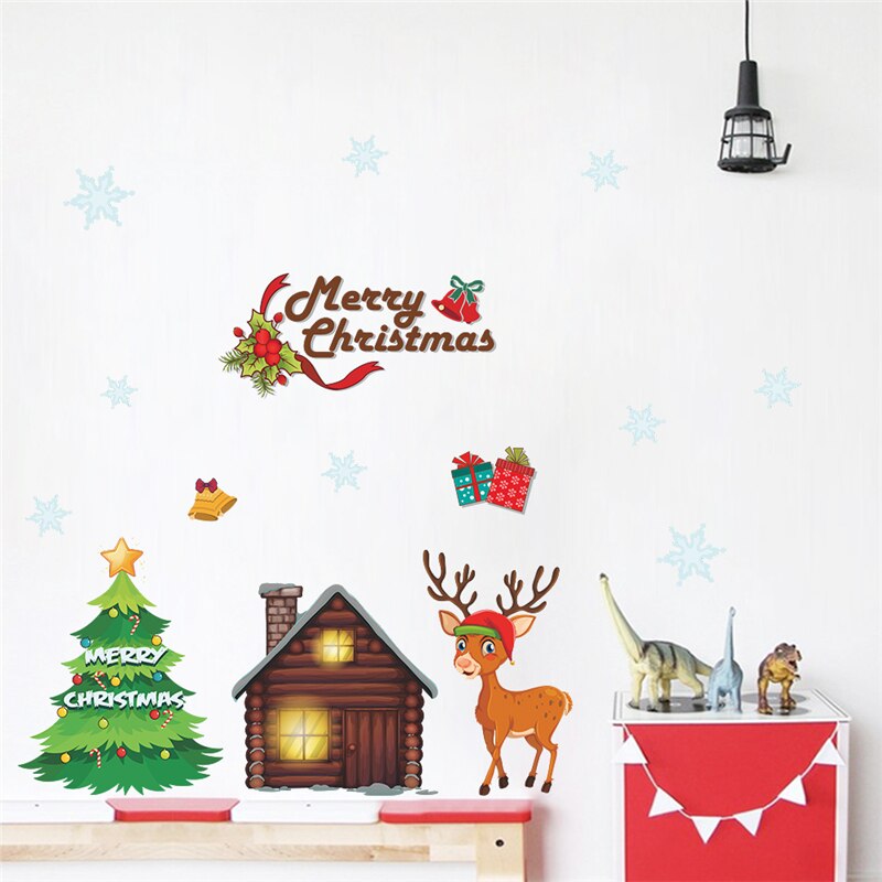cartoon merry christmas tree reindeer decals kids rooms window home decor accessories year wall stickers pvc mural art