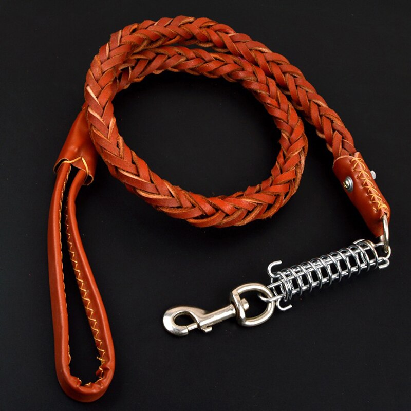 Dog Collar Spring Leather Leash Small Medium Large Dog Accessories Lead For Training Control Handle Strength Go Street Walking