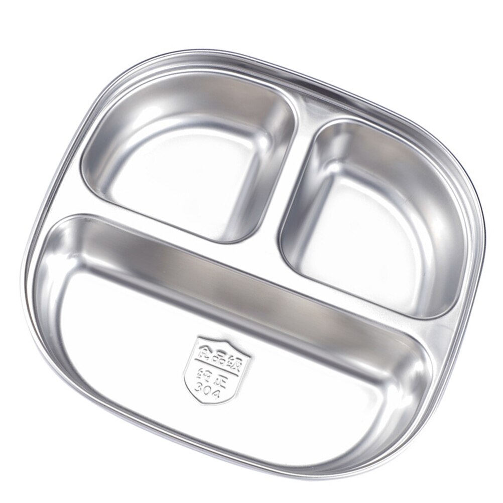 Stainless Steel Compartment Food Plate Multi-grid Dinner Plate Food Serving Tray: Silver16.5X16.5CM