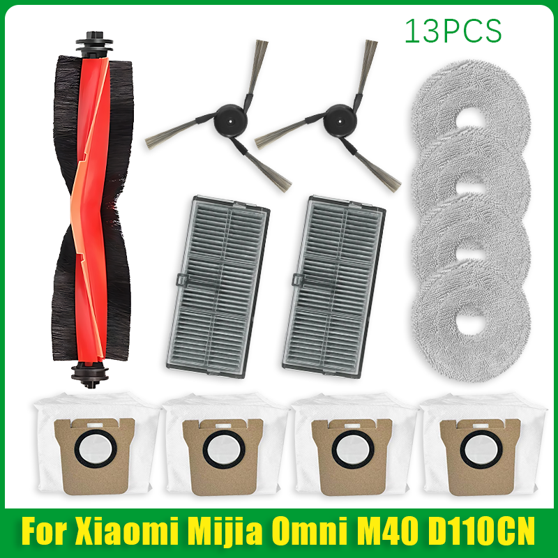 Compatible For Xiaomi Mijia Omni M40 D110CN Replacement Parts Main Side Brush Hepa Filter Mop Cloth Dust Bag Accessories: Beige