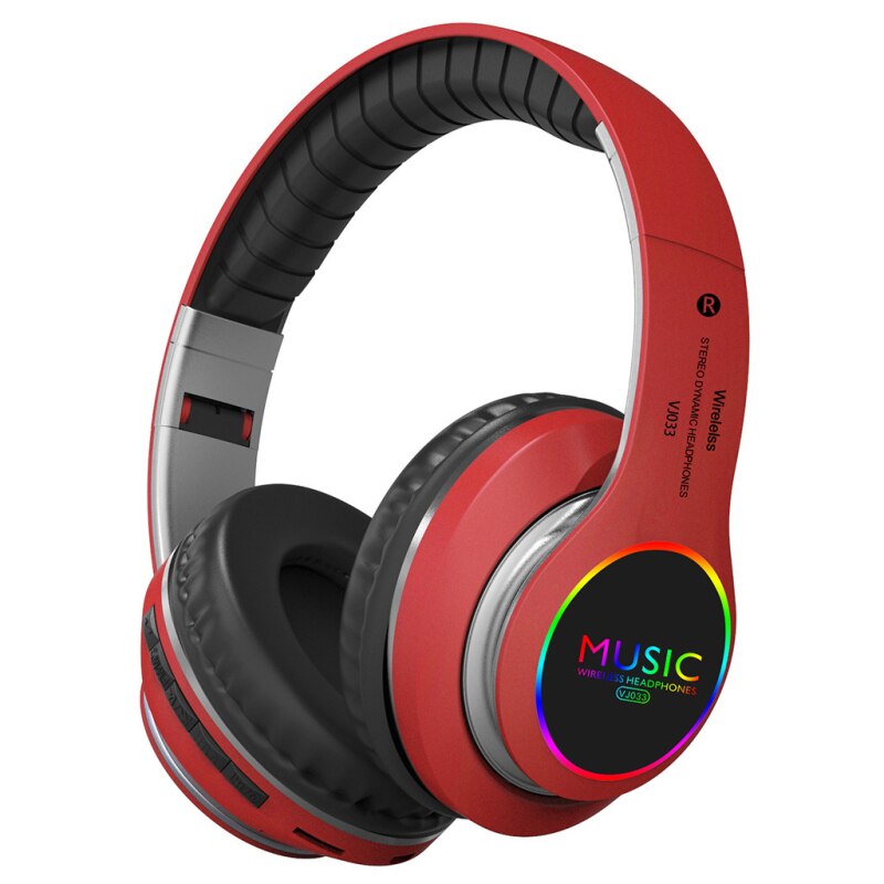 Bluetooth 5.0 Headphones - Over-Ear Wireless with LED Light & Mic - Noise Cancelling for Sport, Gaming: Red