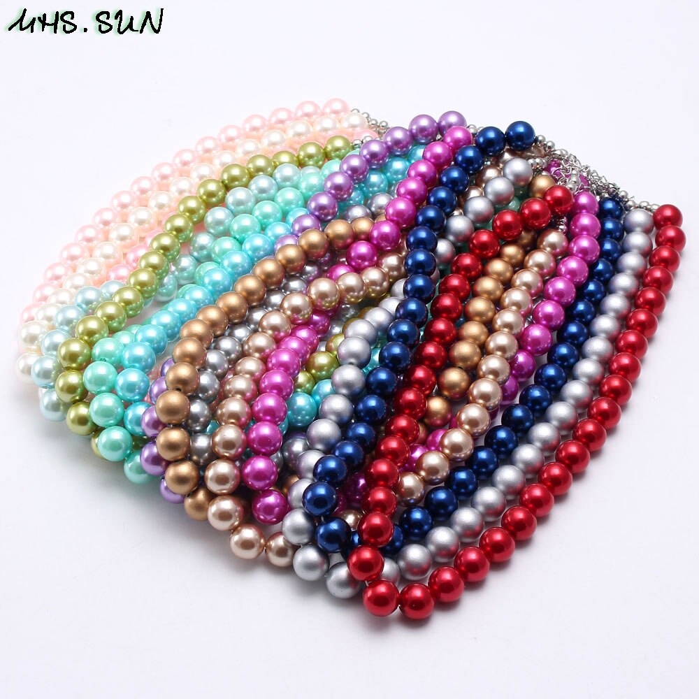 MHS.SUN Girl Kid Beaded Necklace Colorful Pearl Bubblegum Necklace For Baby Children Handmade Jewelry 1Pc