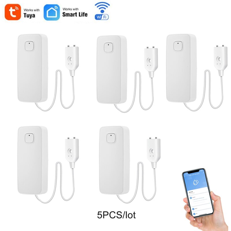 Wifi Water Detector Leakage Sensor Alarm Built in Siren Sound Tuyasmart Smart Life APP Notification Flood Alert Overflow Safety: 5pc water detector