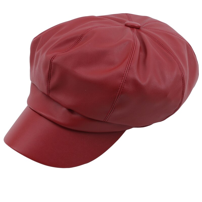 Gorras de piel sintética de Color liso para mujer, gorros octogonales, casuales, Vintage, unisex