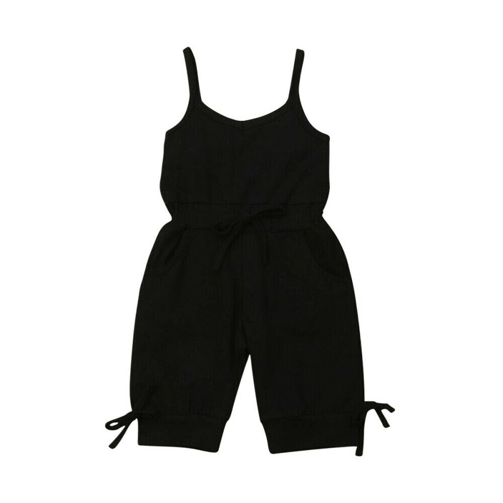 Barboteuse sans manches pour enfants, vêtements d'été pour bébés filles de 1 à 6 ans, couleur unie, salopette sans manches, combinaisons courtes: Black / 12M
