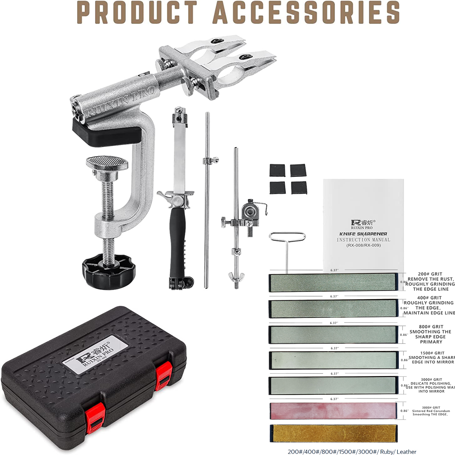 Professionele Apex messenslijpset, RuiXin Pro Rx009 slijpsysteemset met slijpsteen, Chef's Choice: YELLOW