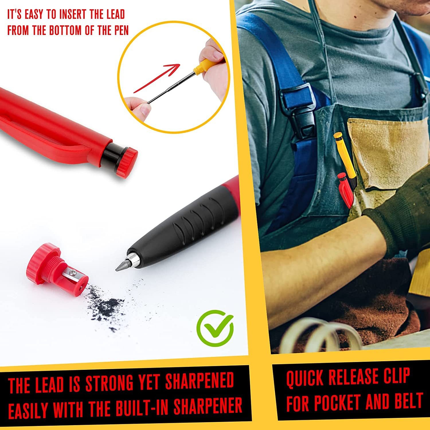 Solid Carpenter Mechanical Pencil For Woodworking Long Head Detachable Dual use Pen Pencil With Sharpener Stationery Supplies