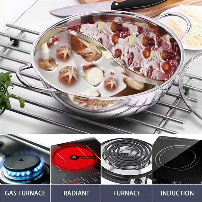 28-38cm Stainless Steel Thick Hotpots Double-Flavor Double Ear Soup Pot Induction Cooker Gas Stove Compatible Pots Cookware