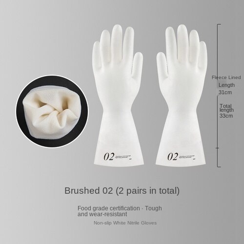 Thickened Fleece-Lined Durable Nitrile Rubber Gloves Women's Household Plastic Household Kitchen Washing and Washing Waterproof: Blue