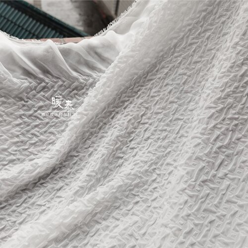 Unique Chiffon Pleated Fabric Geometric Figure Texture Black White DIY Decor Props HanFu Skirt Gown Sewing Dress Fabric: White / 50x145cm