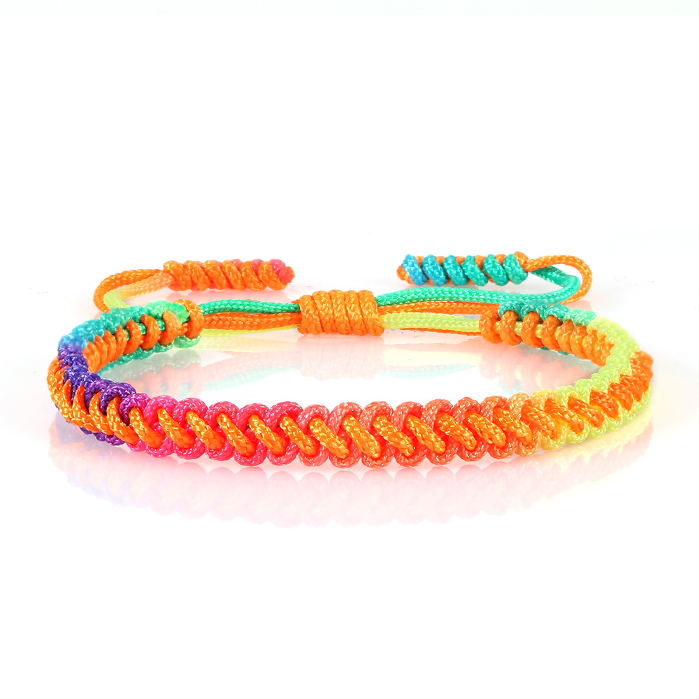 Lucky Colorful Rainbow Knots Braided Bracelet For Women Men Couple Handmade Adjustable Prayer Nylon Rope Bangles Travel: Light Yellow Gold Color