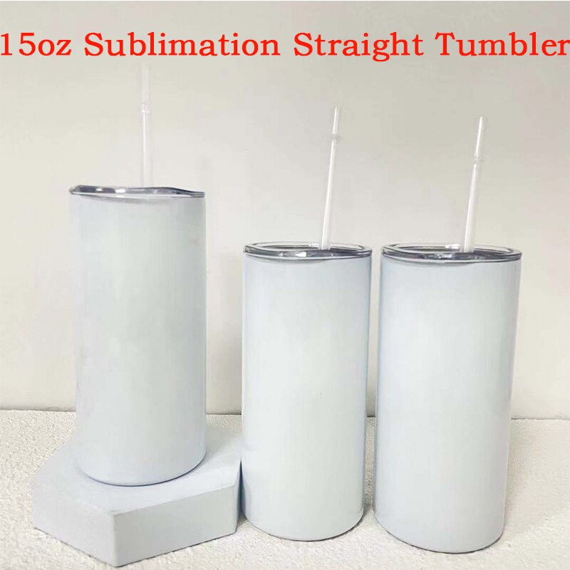 15Oz Diy Sublimatie Straight Tumbler Wit Blank Rvs Met Verzegelde Deksels En Stro Thermos Geïsoleerde Fles Water