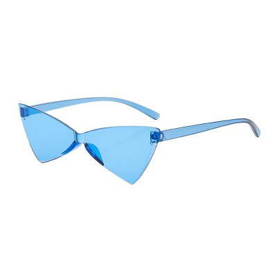 Frameless Cat Eye Sunglasses Women Triangle Small Size Frame Eyewear Reb Blue Green Lens Sun Glasses UV400: C3