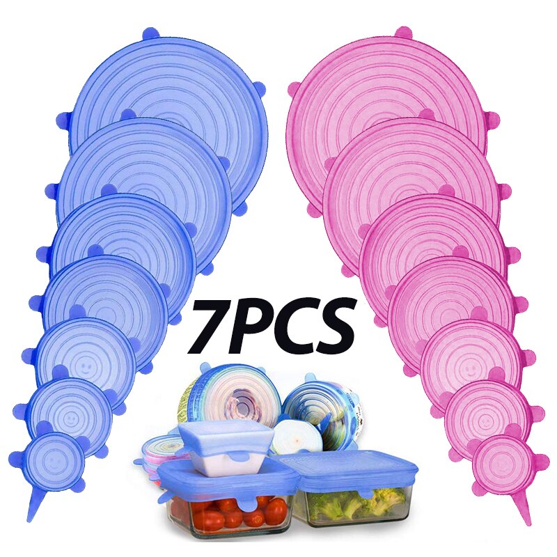 7PCS XXL Reusable Silicone Caps Food Cover Adjustable Stretch Bowl Lids Kitchen Wrap Seal Fresh Keeping Cookware Accessories
