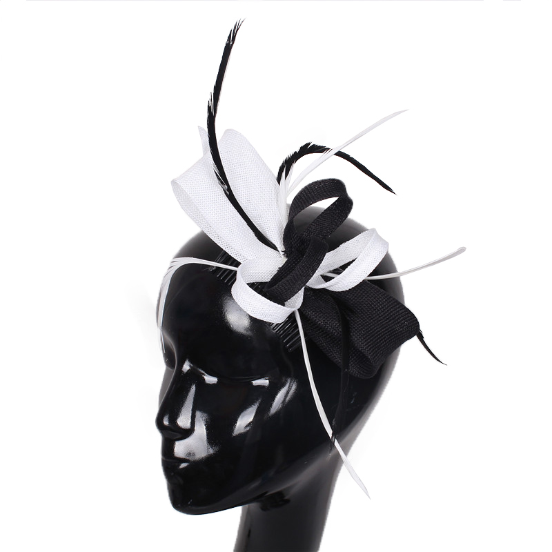 Nachahmung Sinamay Hochzeit Kopfbedeckung Braut Champagner Fascinator Hut Haarnadel mit ausgefallenen Federn Haarschmuck Damen Kopfschmuck: Dark Grau