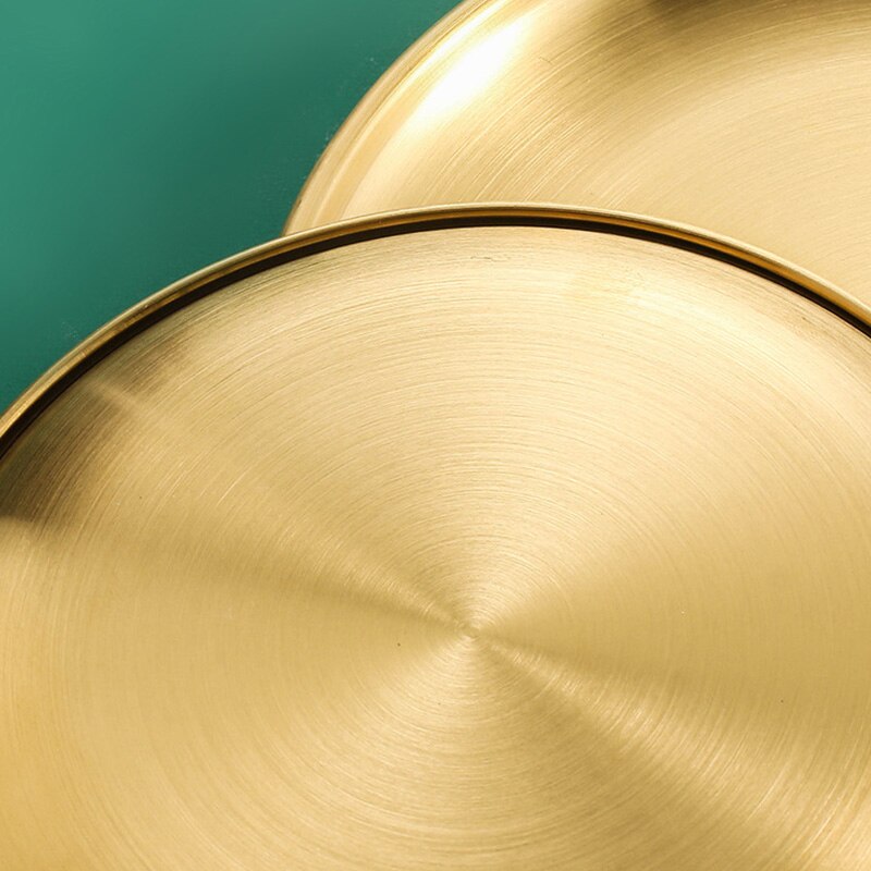 Round Tray Stainless Steel Dinner Plates Gold Silver Dishes Storage Western Steak Restaurant Tableware