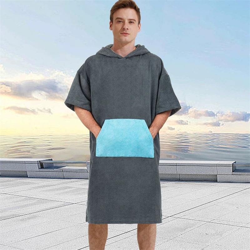 Microvezel handdoek met capuchon voor volwassenen, geschikt voor zwemmen, strand, reizen, sneldrogende omkleedjas, cape, badhanddoek, badjas, surfponcho, sauna: Zwart